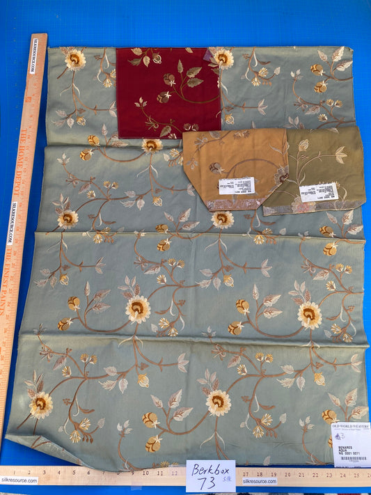 20 Berkbox73 Square Silk by Old World Weavers Benares Aqua Silk Embroidery 36"x 26" MSRP USD 250/y