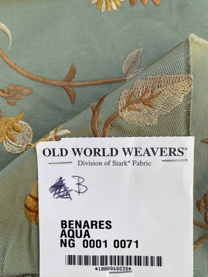 20 Berkbox73 Square Silk by Old World Weavers Benares Aqua Silk Embroidery 36"x 26" MSRP USD 250/y