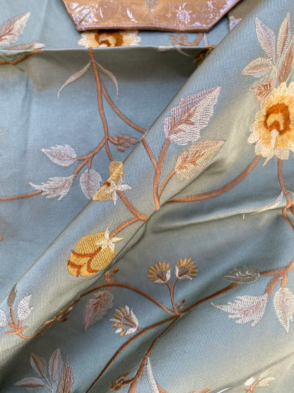 20 Berkbox73 Square Silk by Old World Weavers Benares Aqua Silk Embroidery 36"x 26" MSRP USD 250/y