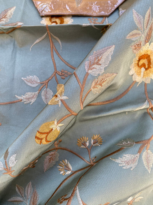 20 Berkbox73 Square Silk by Old World Weavers Benares Aqua Silk Embroidery 36"x 26" MSRP USD 250/y