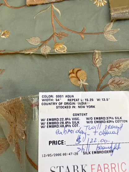 21 Berkbox73 Square Silk by Old World Weavers Benares Aqua Silk Embroidery 36"x 26" MSRP USD 250/y