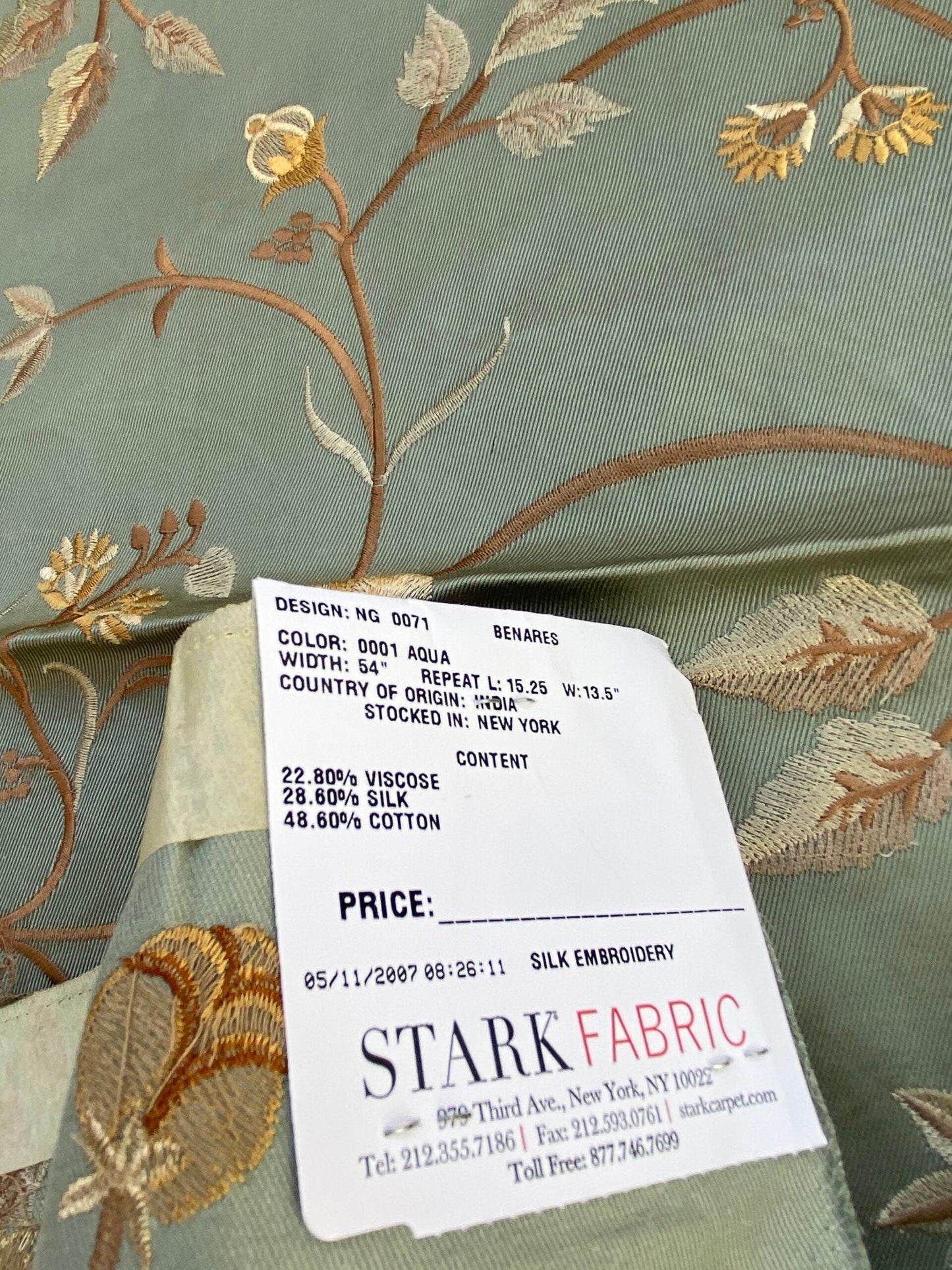 23 Berkbox73 Square Silk by Old World Weavers Benares Aqua Silk Embroidery MSRP USD 250/y