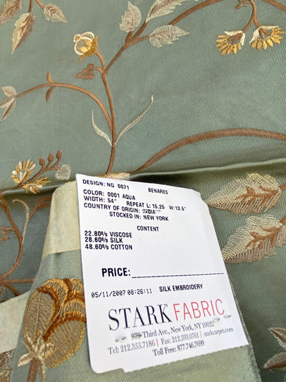23 Berkbox73 Square Silk by Old World Weavers Benares Aqua Silk Embroidery MSRP USD 250/y