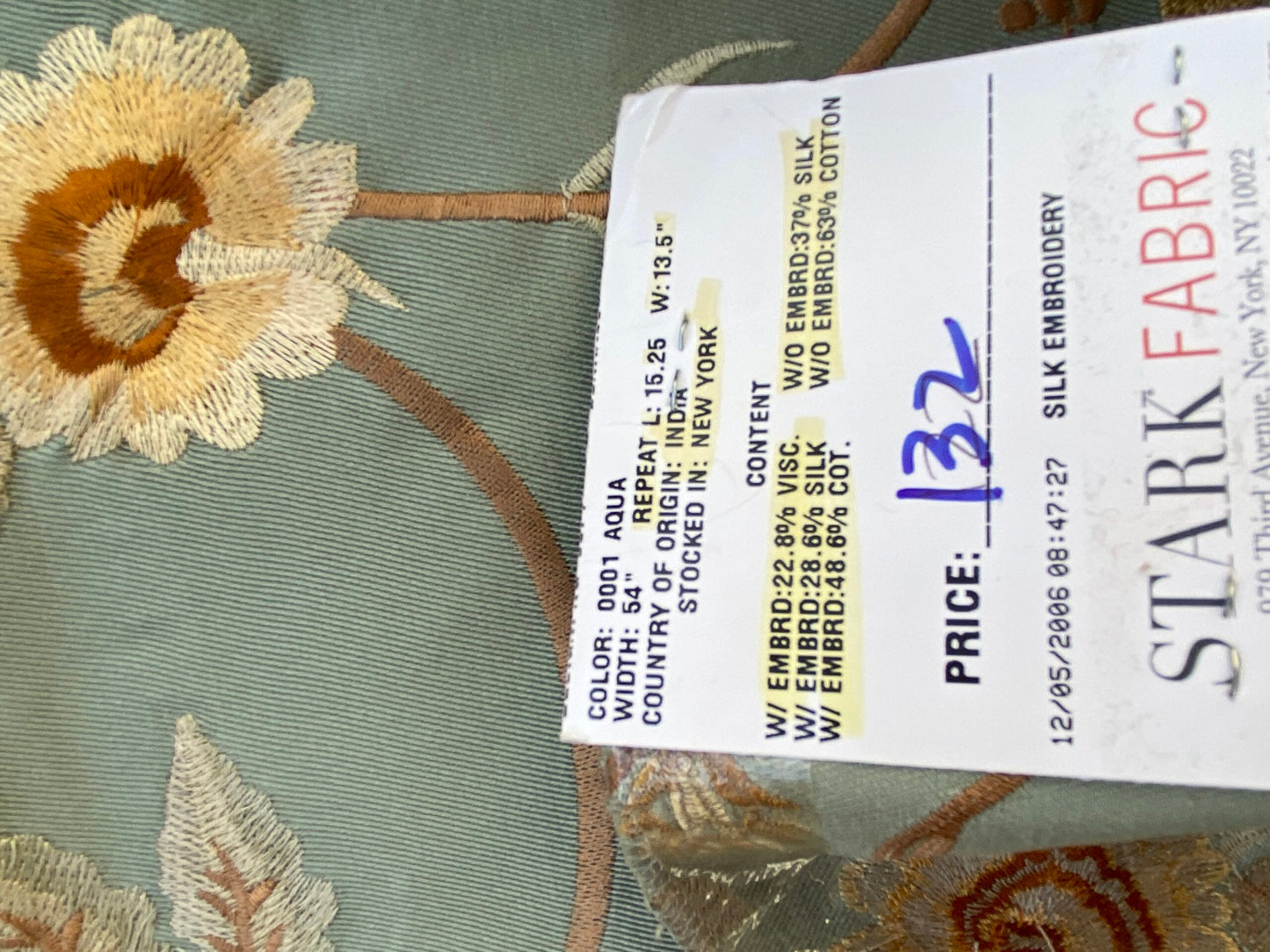 23 Berkbox73 Square Silk by Old World Weavers Benares Aqua Silk Embroidery MSRP USD 250/y