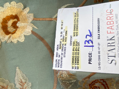 23 Berkbox73 Square Silk by Old World Weavers Benares Aqua Silk Embroidery MSRP USD 250/y