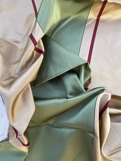 29 Berkbox73 Square Silk by Fonthill Caribu Stripe Green Taupe Red MSRP USD 200/y