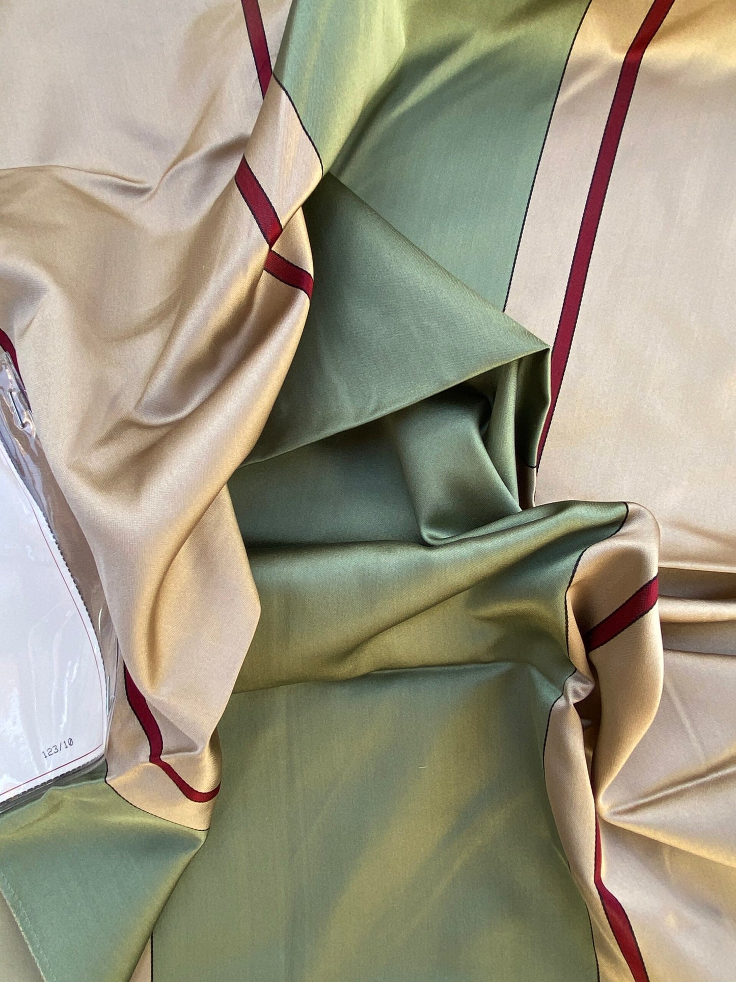 29 Berkbox73 Square Silk by Fonthill Caribu Stripe Green Taupe Red MSRP USD 200/y