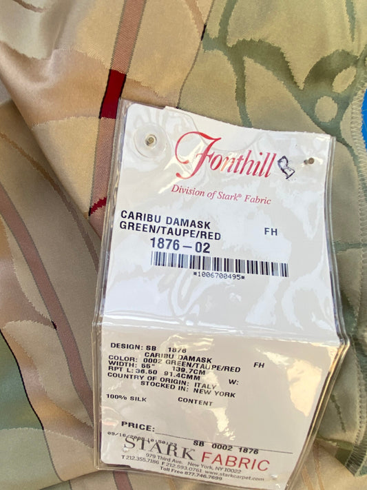 30 Berkbox73 Square Silk by Fonthill Caribu Damask Green Taupe Red Stripe MSRP USD 200+/y
