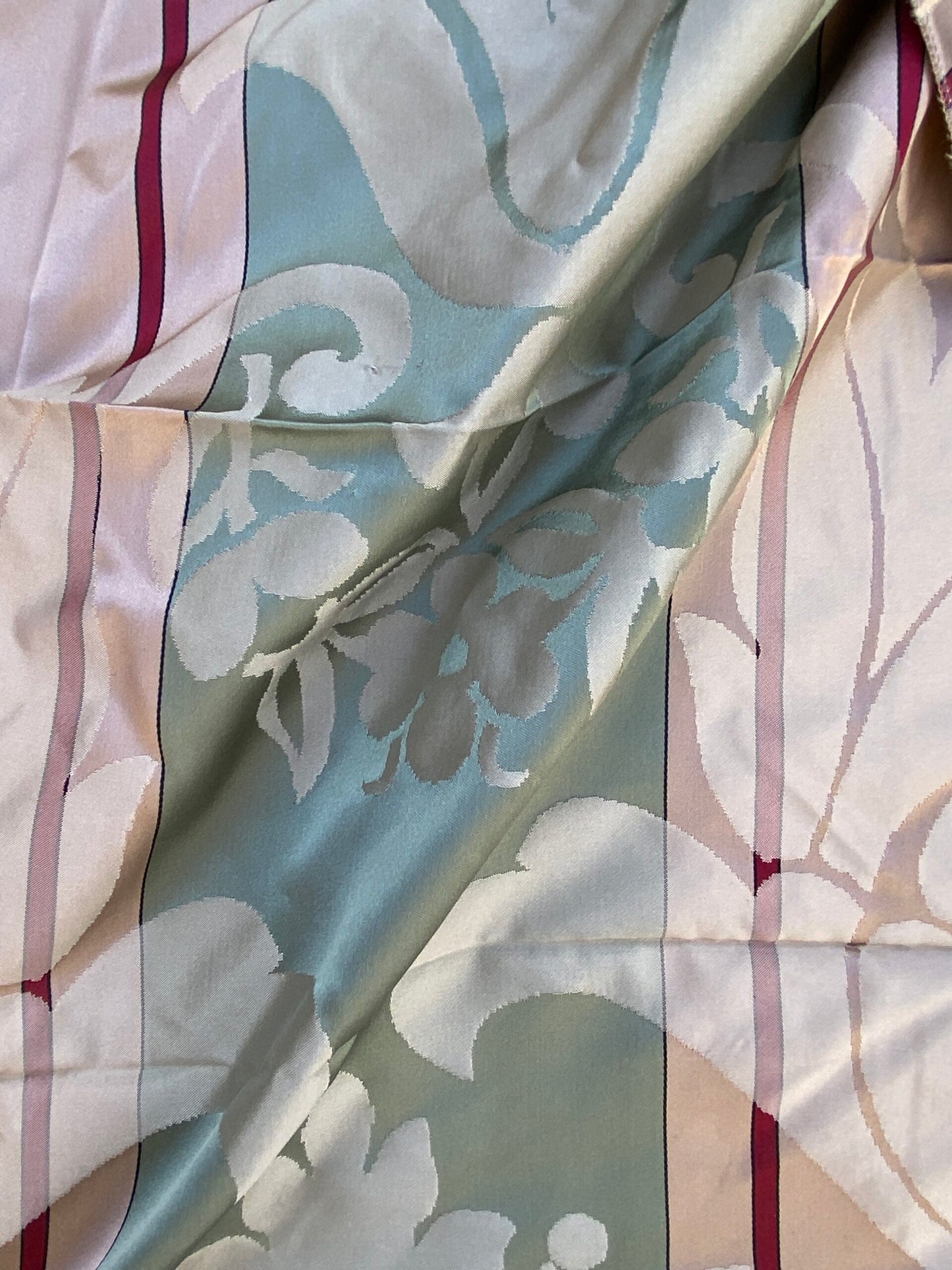 30 Berkbox73 Square Silk by Fonthill Caribu Damask Green Taupe Red Stripe MSRP USD 200+/y