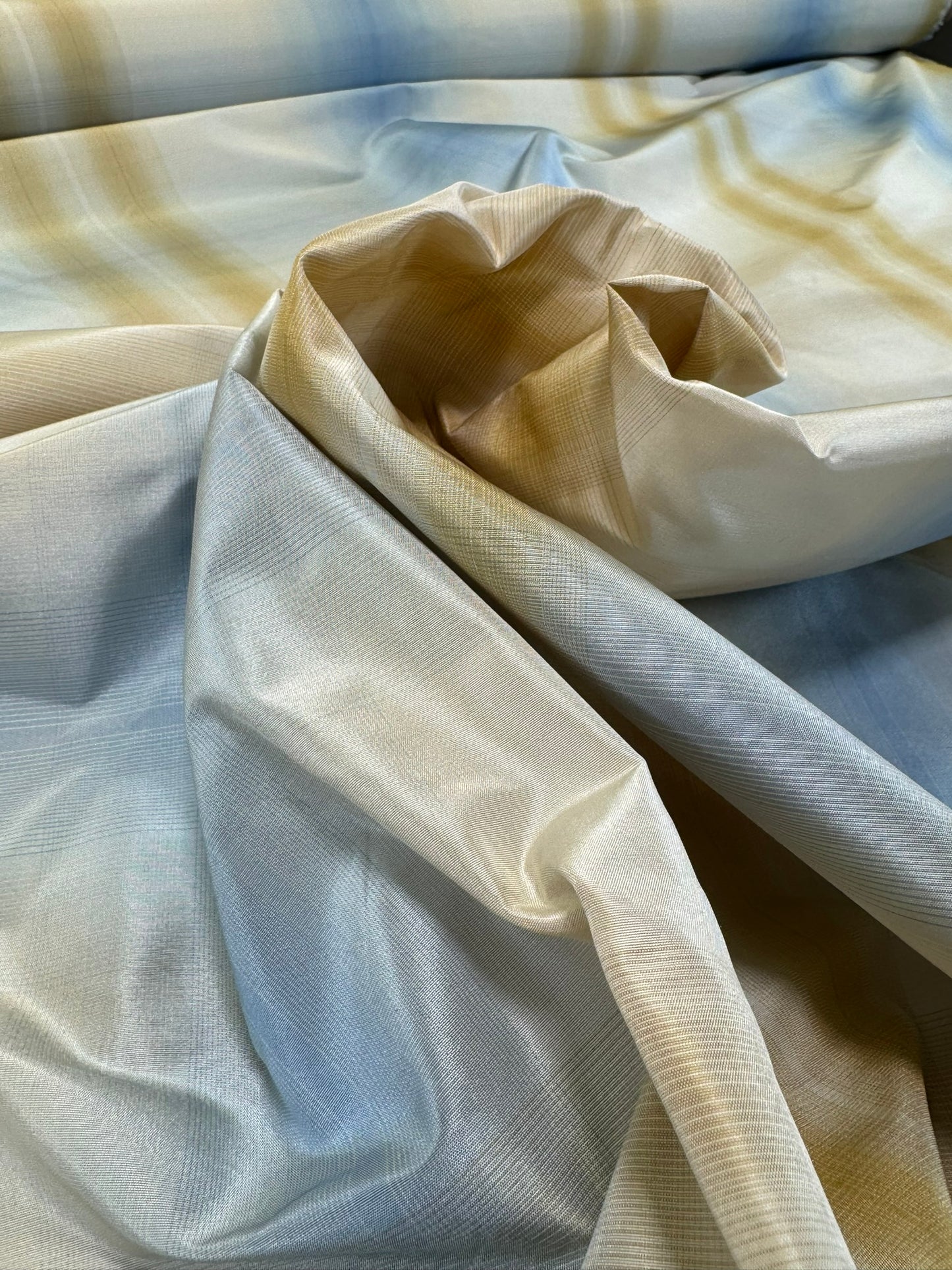 Scalamandre Balenottera Plaid Blu Gold & Beige Blue Silk Reversible - By The Yard - MSRP USD 340/y