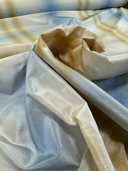 Scalamandre Balenottera Plaid Blu Gold & Beige Blue Silk Reversible - By The Yard - MSRP USD 340/y