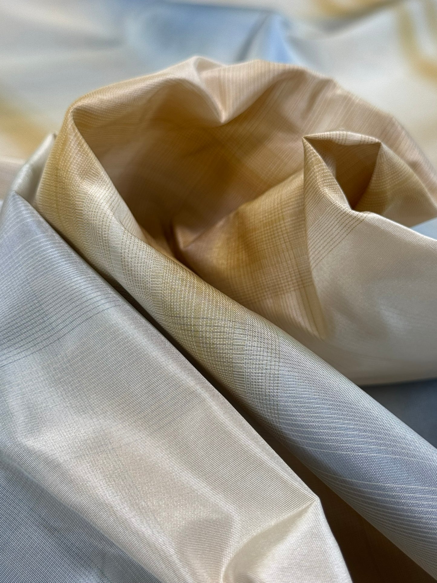 Scalamandre Balenottera Plaid Blu Gold & Beige Blue Silk Reversible - By The Yard - MSRP USD 340/y