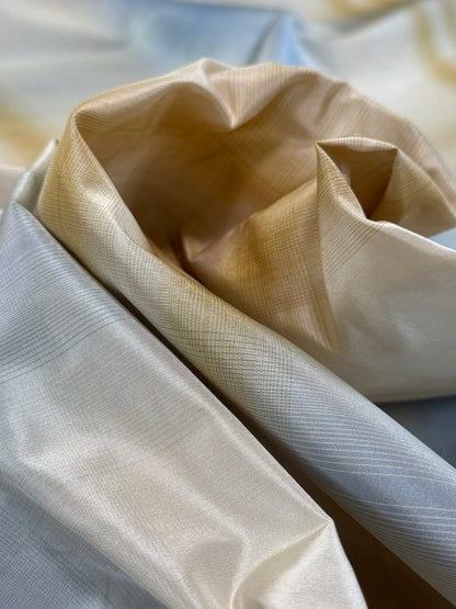 Scalamandre Balenottera Plaid Blu Gold & Beige Blue Silk Reversible - By The Yard - MSRP USD 340/y