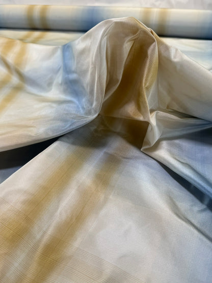 Scalamandre Balenottera Plaid Blu Gold & Beige Blue Silk Reversible - By The Yard - MSRP USD 340/y