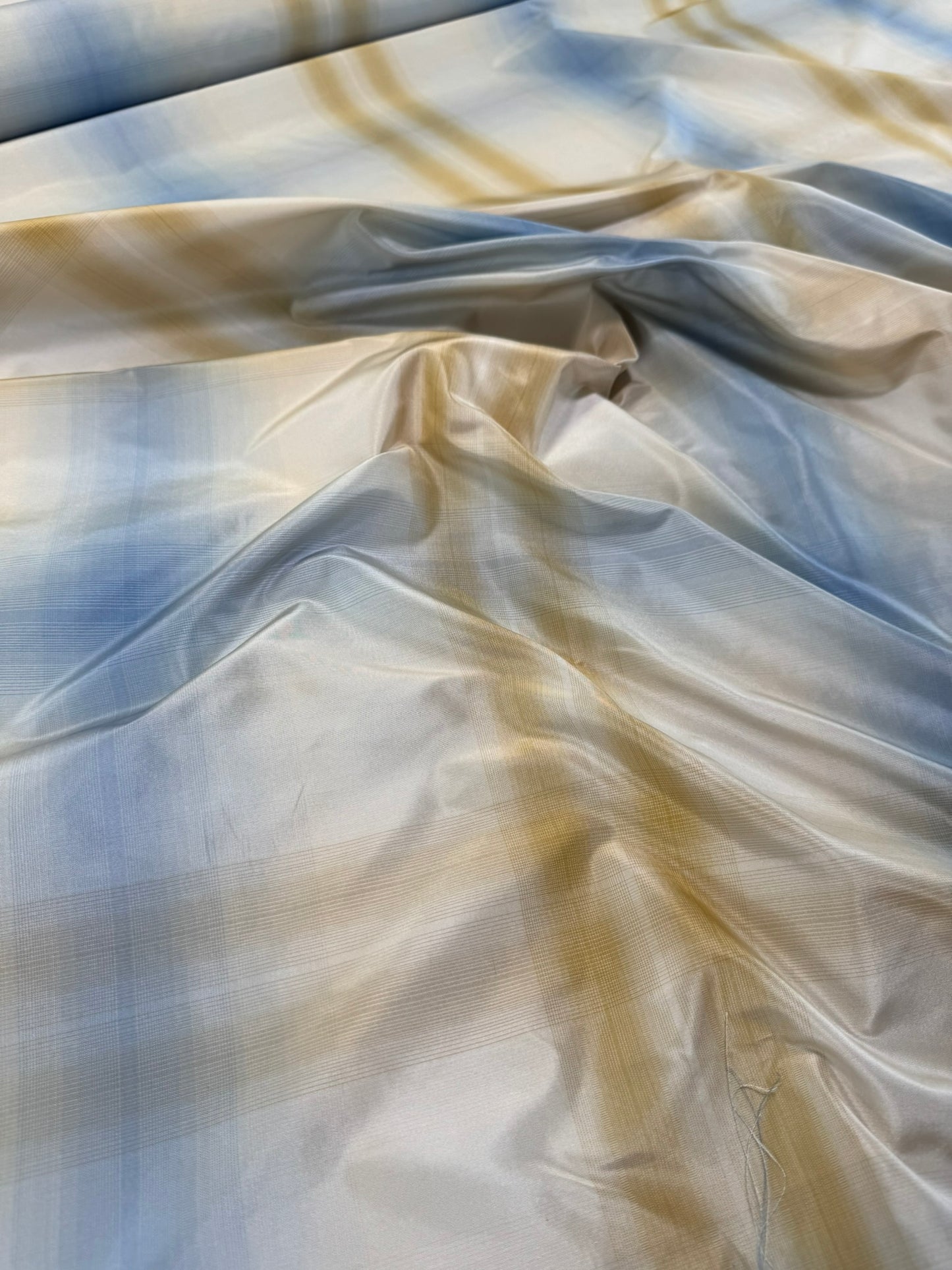 Scalamandre Balenottera Plaid Blu Gold & Beige Blue Silk Reversible - By The Yard - MSRP USD 340/y