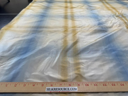 Scalamandre Balenottera Plaid Blu Gold & Beige Blue Silk Reversible - By The Yard - MSRP USD 340/y