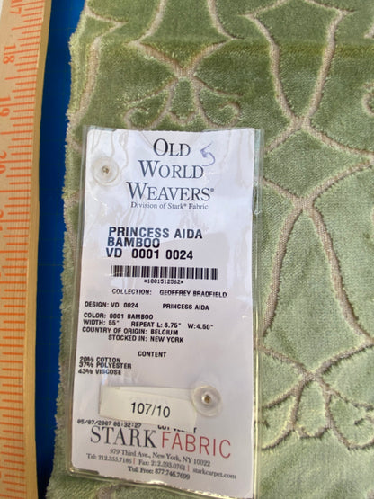 6 Berkbox74 Square Velvet by Old World Weavers Princess Aida Bamboo Green Cut Velvet Silky 1.4yd X 27"  MSRP USD 265/Y