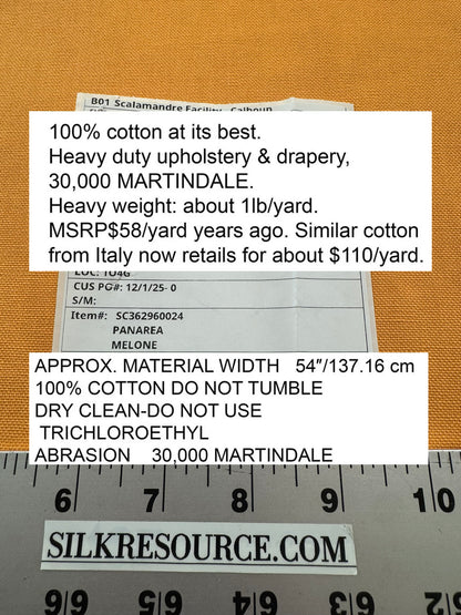 Scalamandre Panarea  Melone Orange Cotton Canvas Heavy Duty- By The Yard - MSRP USD 58