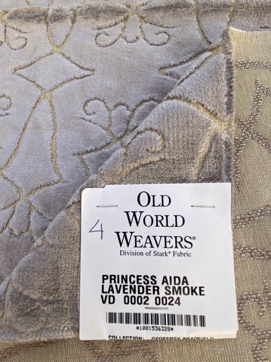 12 Berkbox74 Square Velvet by Old World Weavers Princess Aida Lavender Smoke Gray Cut Velvet Silky 1yd X 27" MSRP USD 265/Y