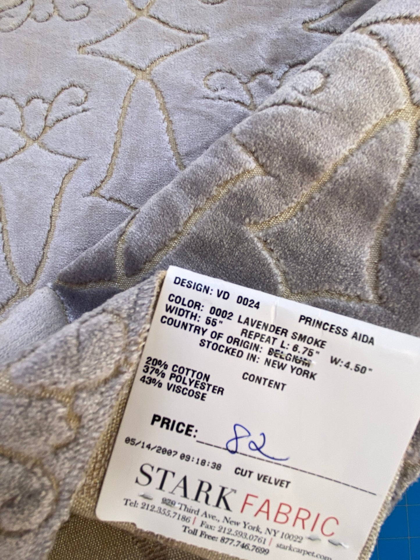 12 Berkbox74 Square Velvet by Old World Weavers Princess Aida Lavender Smoke Gray Cut Velvet Silky 1yd X 27" MSRP USD 265/Y