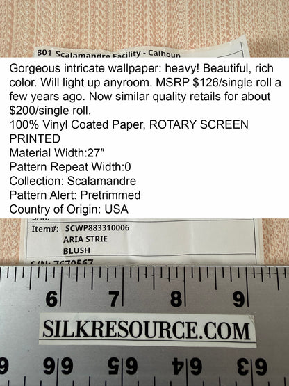 Scalamandre  Aria Strie Blush Beige Cream Wallpaper 100% Vinyl Coated Paper - 5 Yards Single Roll - MSRP USD126roll