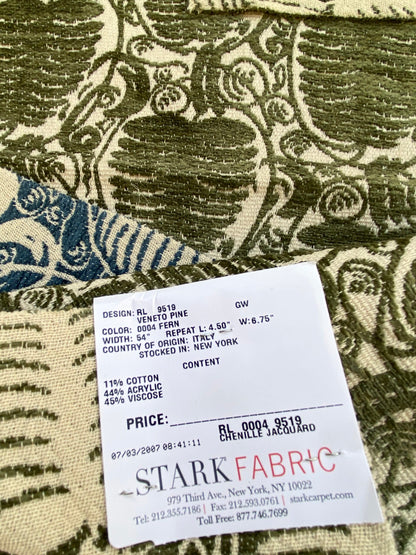 17 Berkbox74 Square Velvet by Grey Watkins Veneto Pine Fern Green White Tree Foliage Chenille Jacquard MSRP USD 590/Y