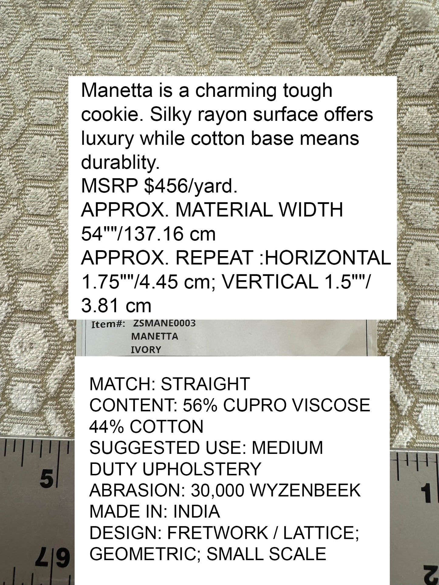 By Yard Scalamandre Manetta Ivory Cut Velvet  Small Scale Hexagon Cotton Viscose - By The Yard