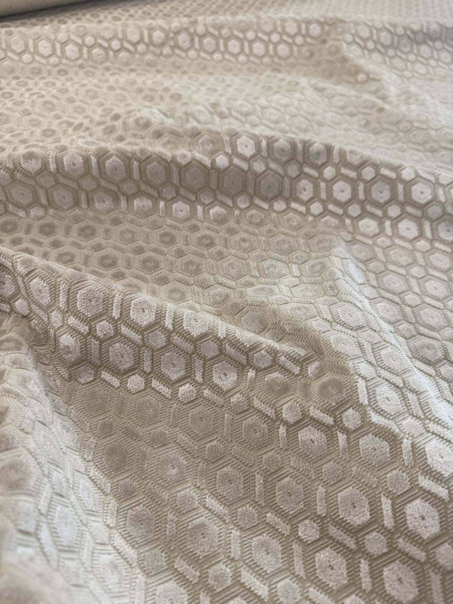By Yard Scalamandre Manetta Ivory Cut Velvet  Small Scale Hexagon Cotton Viscose - By The Yard