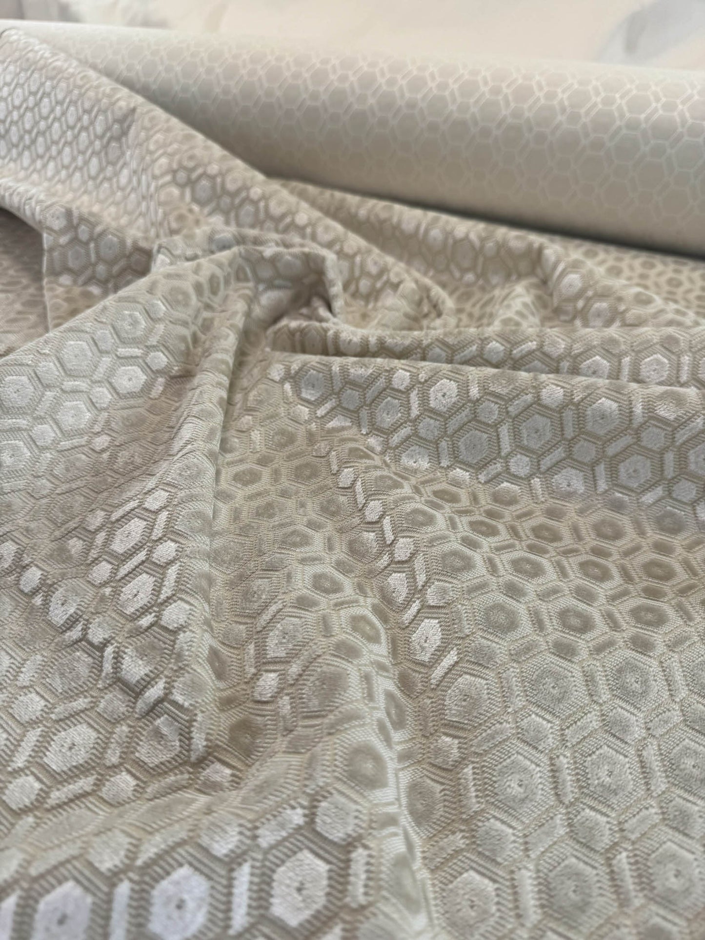 By Yard Scalamandre Manetta Ivory Cut Velvet  Small Scale Hexagon Cotton Viscose - By The Yard