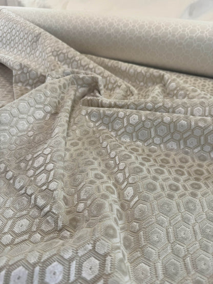By Yard Scalamandre Manetta Ivory Cut Velvet  Small Scale Hexagon Cotton Viscose - By The Yard