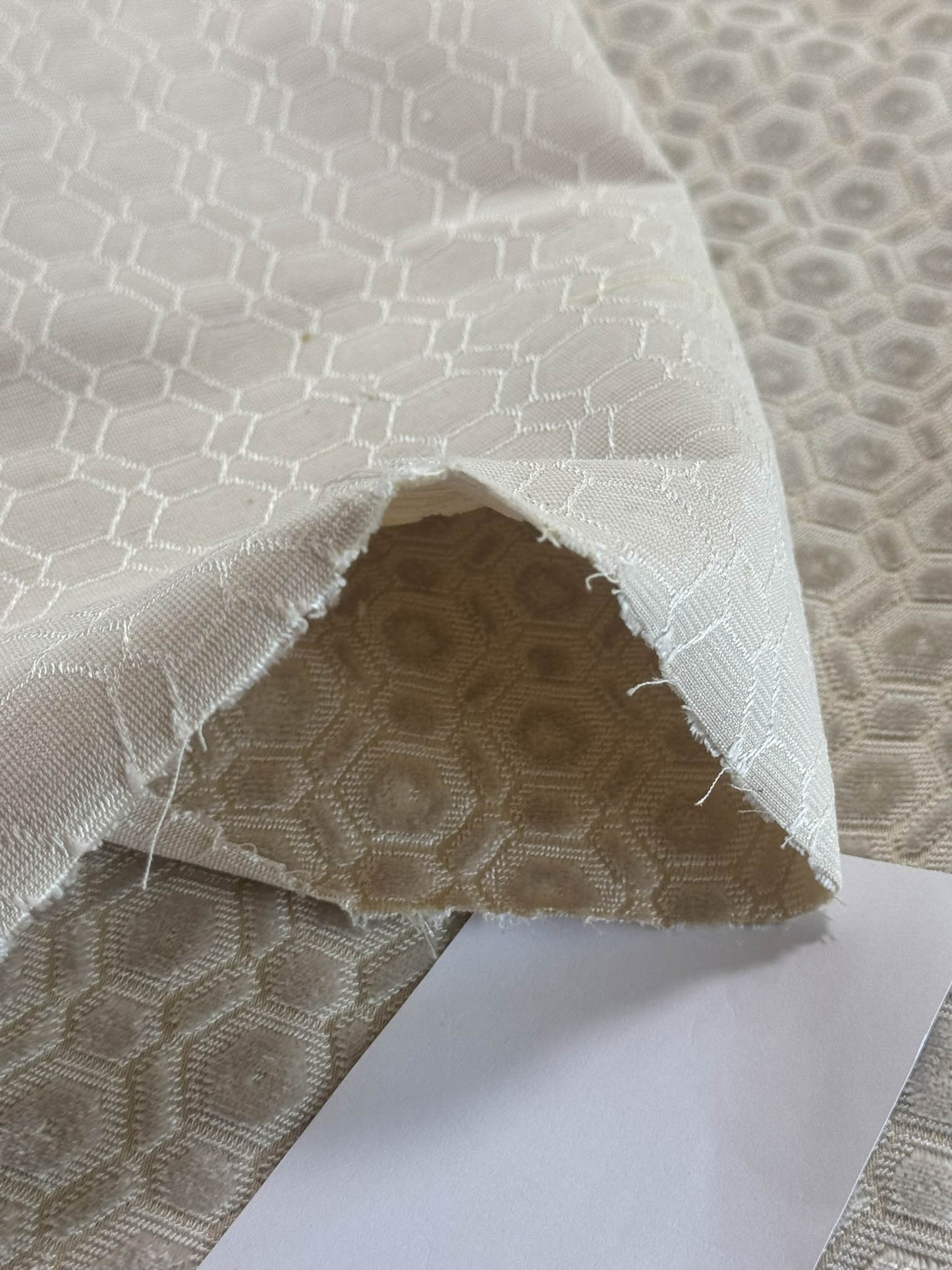 By Yard Scalamandre Manetta Ivory Cut Velvet  Small Scale Hexagon Cotton Viscose - By The Yard