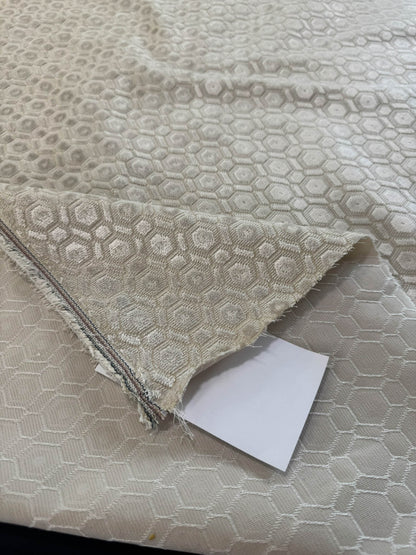 By Yard Scalamandre Manetta Ivory Cut Velvet  Small Scale Hexagon Cotton Viscose - By The Yard
