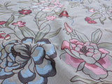 Scalamandre Salena Embroidered Linen - Rose Pink Blue on Beige
