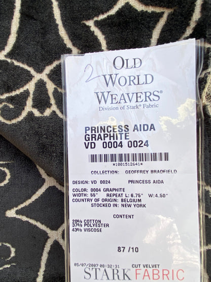 24 Berkbox74 Square Velvet by Old World Weavers Princess Aida Graphite Cut Velvet Silky Black MSRP USD 228/Y