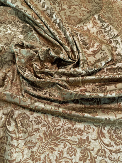 In Name of Rose Medallion Acanthus Renaissance Silk Damask Jacquard Gold Copper MSRP USD 225Y