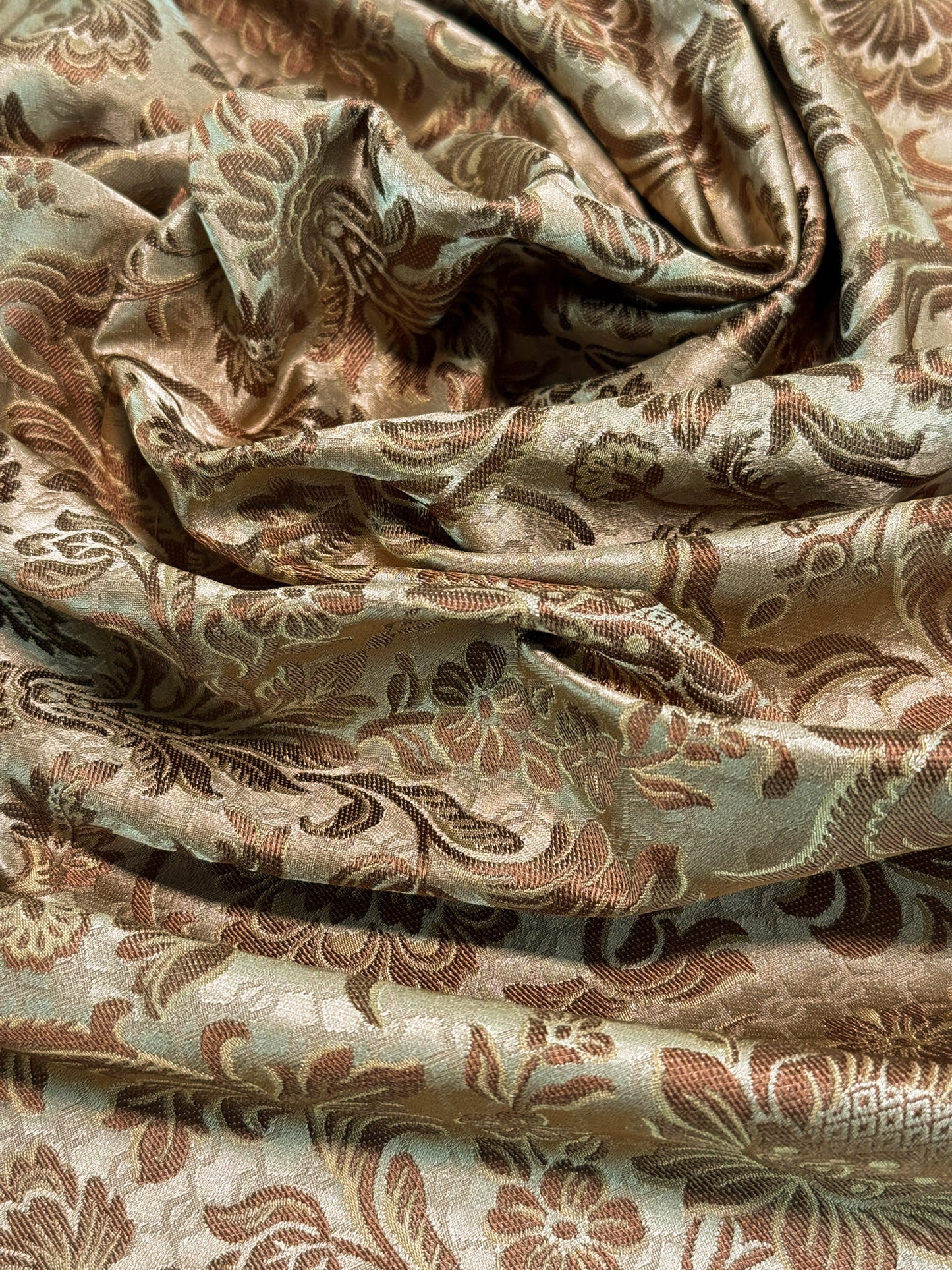 In Name of Rose Medallion Acanthus Renaissance Silk Damask Jacquard Gold Copper MSRP USD 225Y