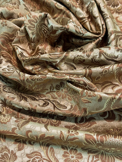 In Name of Rose Medallion Acanthus Renaissance Silk Damask Jacquard Gold Copper MSRP USD 225Y