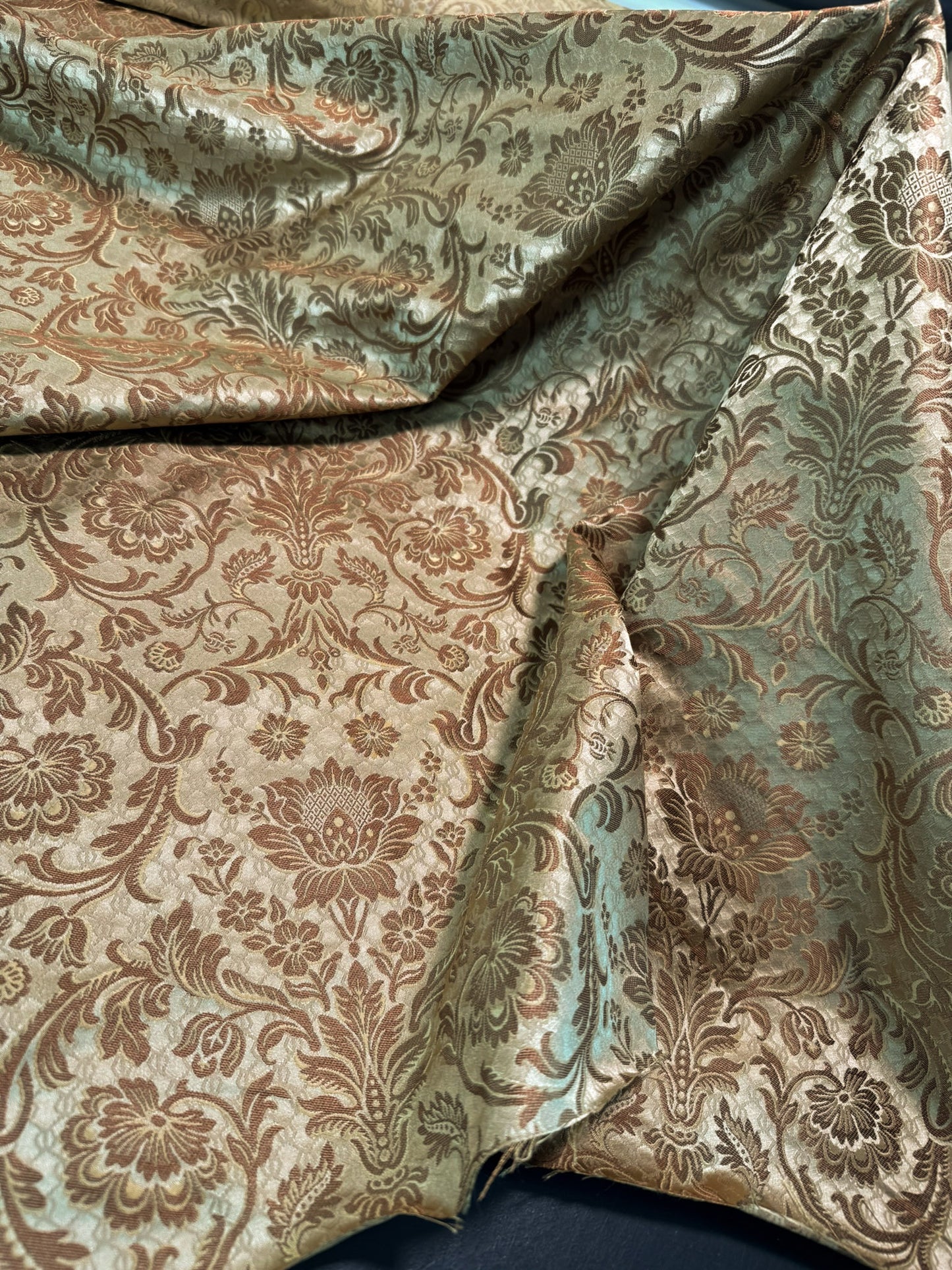 In Name of Rose Medallion Acanthus Renaissance Silk Damask Jacquard Gold Copper MSRP USD 225Y