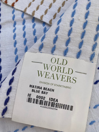 1 Berkbox75 Square Embroidery by Old World Weavers Matira Beach Blue Bay Stripe White MSRP USD 118/Y