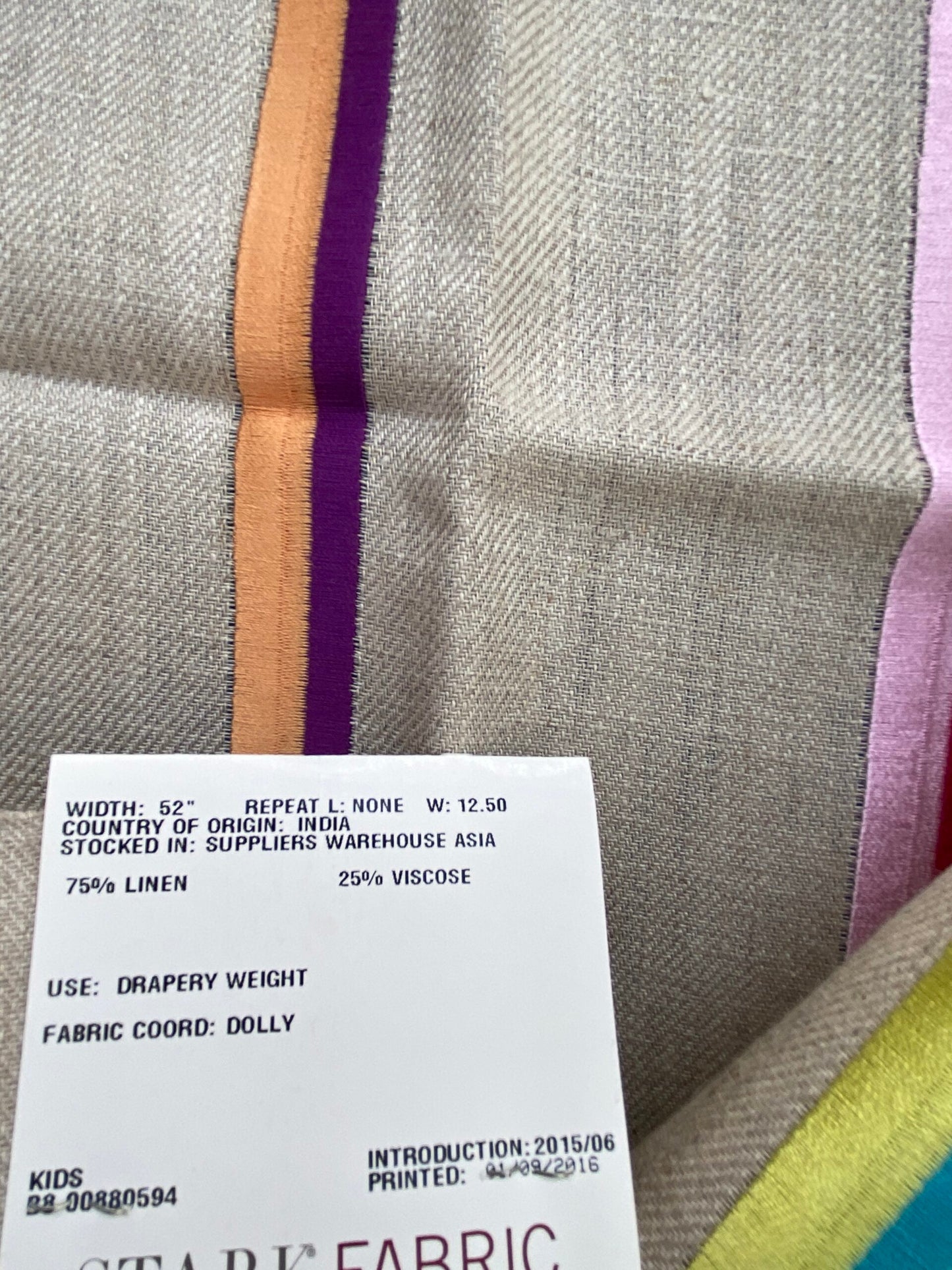 2 Berkbox75 Square Embroidery by Alhambra Altik Multi Stripe Kids Nursery on Beige MSRP USD 300+/Y