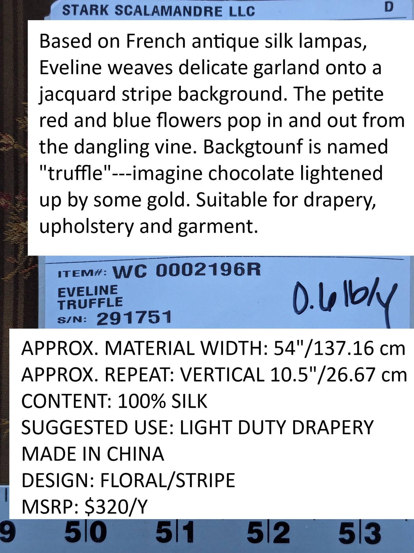 Scalamandre Eveline Truffle Classic French Rococo Silk Lampas Eveline in Truffle Brown Gold Blue Red MSRP USD320/y