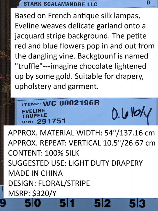 Scalamandre Eveline Truffle Classic French Rococo Silk Lampas Eveline in Truffle Brown Gold Blue Red MSRP USD320/y