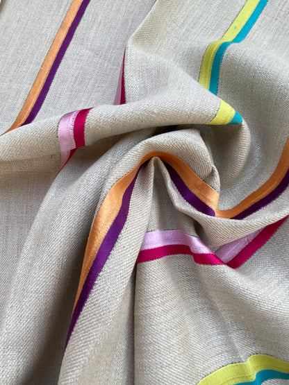 2 Berkbox75 Square Embroidery by Alhambra Altik Multi Stripe Kids Nursery on Beige MSRP USD 300+/Y