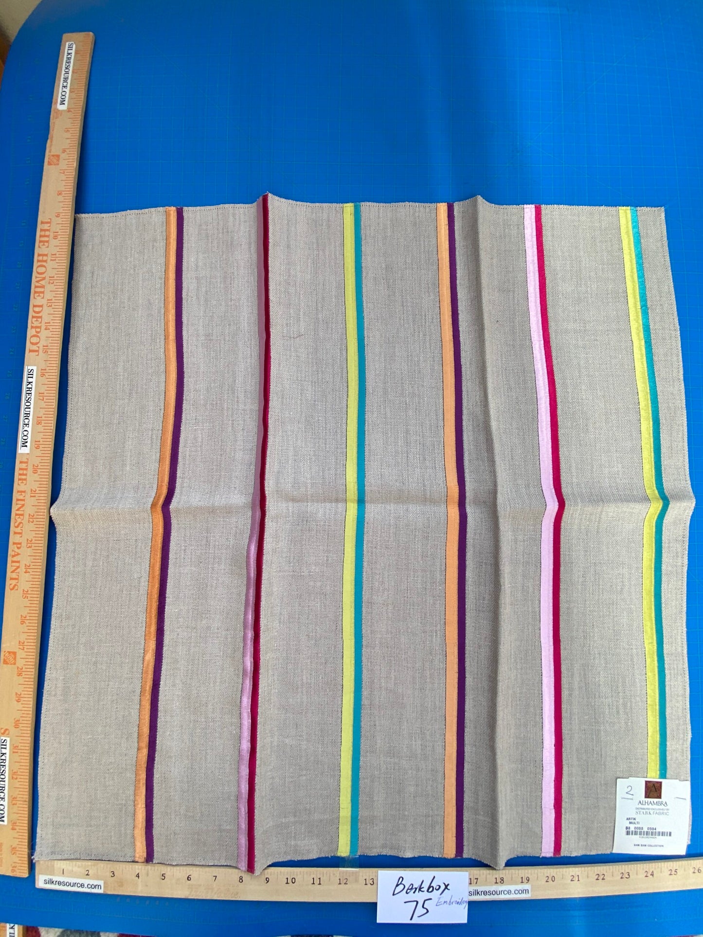 3 Berkbox75 Square Embroidery by Alhambra Altik Multi Stripe Kids Nursery on Beige MSRP USD 300+/Y