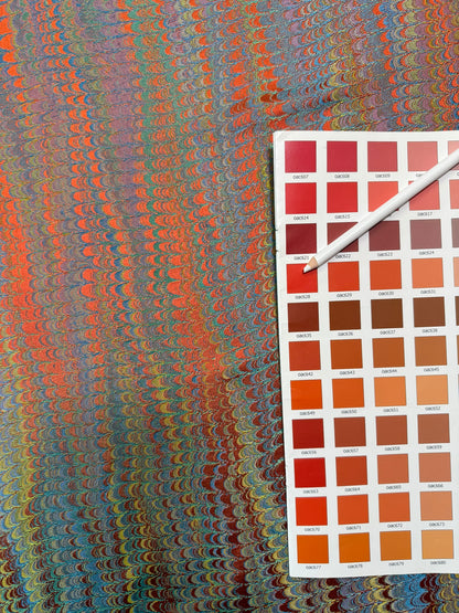 Scalamandre Ebru Silk Weave Jewel Marbled Paper Silk Jacquard Texture Orange Blue Purple Red MSRP USD 424