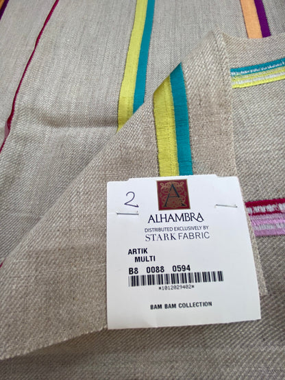 3 Berkbox75 Square Embroidery by Alhambra Altik Multi Stripe Kids Nursery on Beige MSRP USD 300+/Y