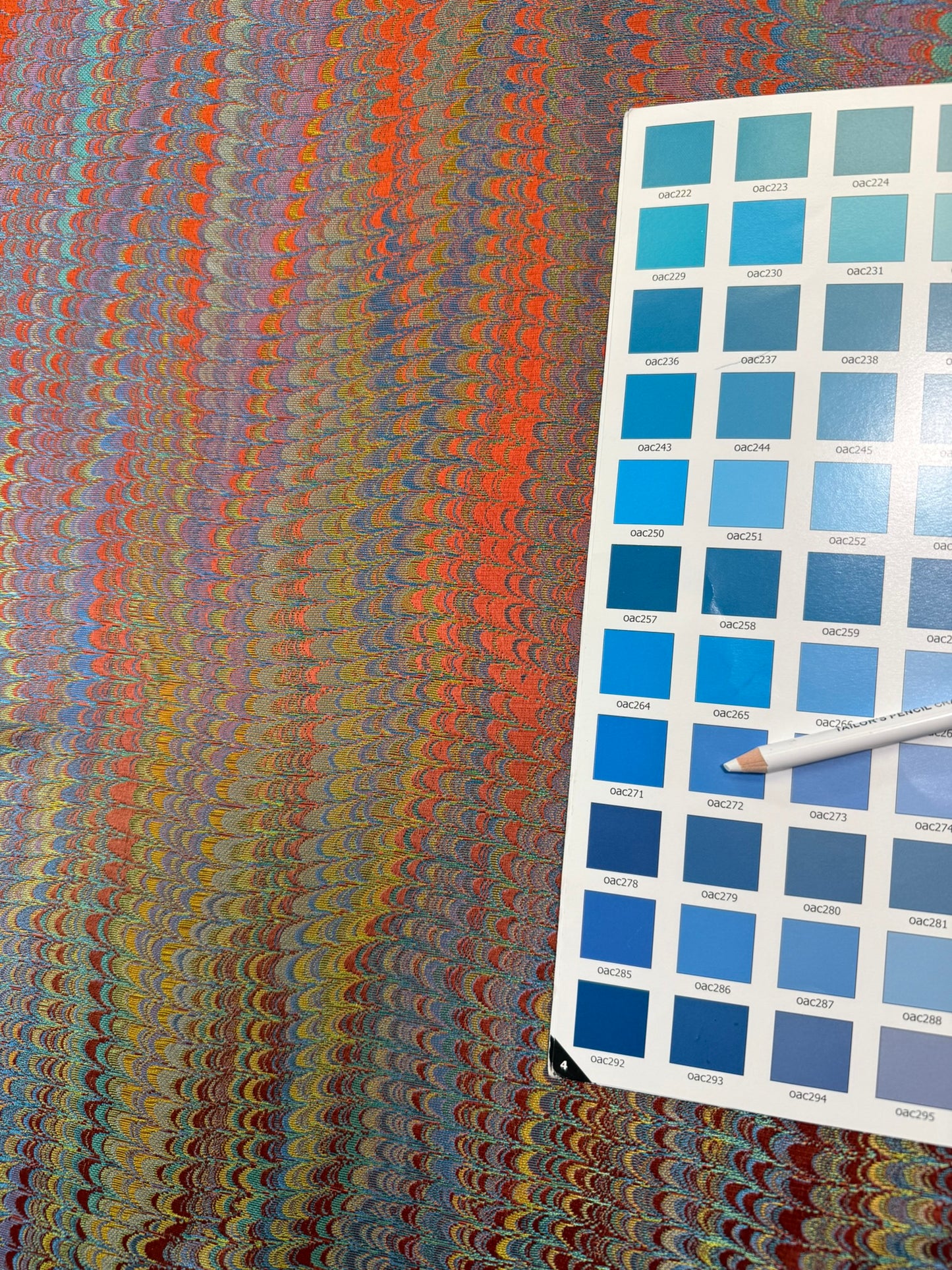 Scalamandre Ebru Silk Weave Jewel Marbled Paper Silk Jacquard Texture Orange Blue Purple Red MSRP USD 424