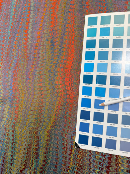 Scalamandre Ebru Silk Weave Jewel Marbled Paper Silk Jacquard Texture Orange Blue Purple Red MSRP USD 424