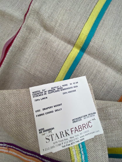 3 Berkbox75 Square Embroidery by Alhambra Altik Multi Stripe Kids Nursery on Beige MSRP USD 300+/Y