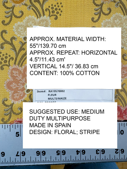 Scalamandre Fleur Multi/Maize Yellow Radiance Traditional Flower Garland Stripe Red Pink Blue Yellow Cotton - By The Yard - MSRP USD216/y